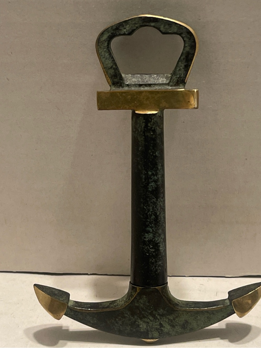 Vintage Anchor Bottle Opener & Cork screw Brass & Patinated Metal MCM